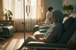 Femme vivant la chimio & radiothérapie - Soins cheveux 