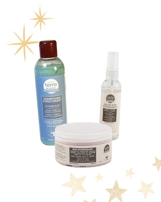 Ensemble Terre de Couleur pour cheveux colorés, idéal pour protéger la couleur, nourrir la fibre capillaire et redonner éclat grâce à des soins naturels.