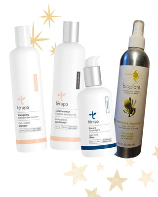 Ensemble boucle Térapo, une routine naturelle conçue pour hydrater, définir et revitaliser les cheveux bouclés tout en respectant le cuir chevelu.